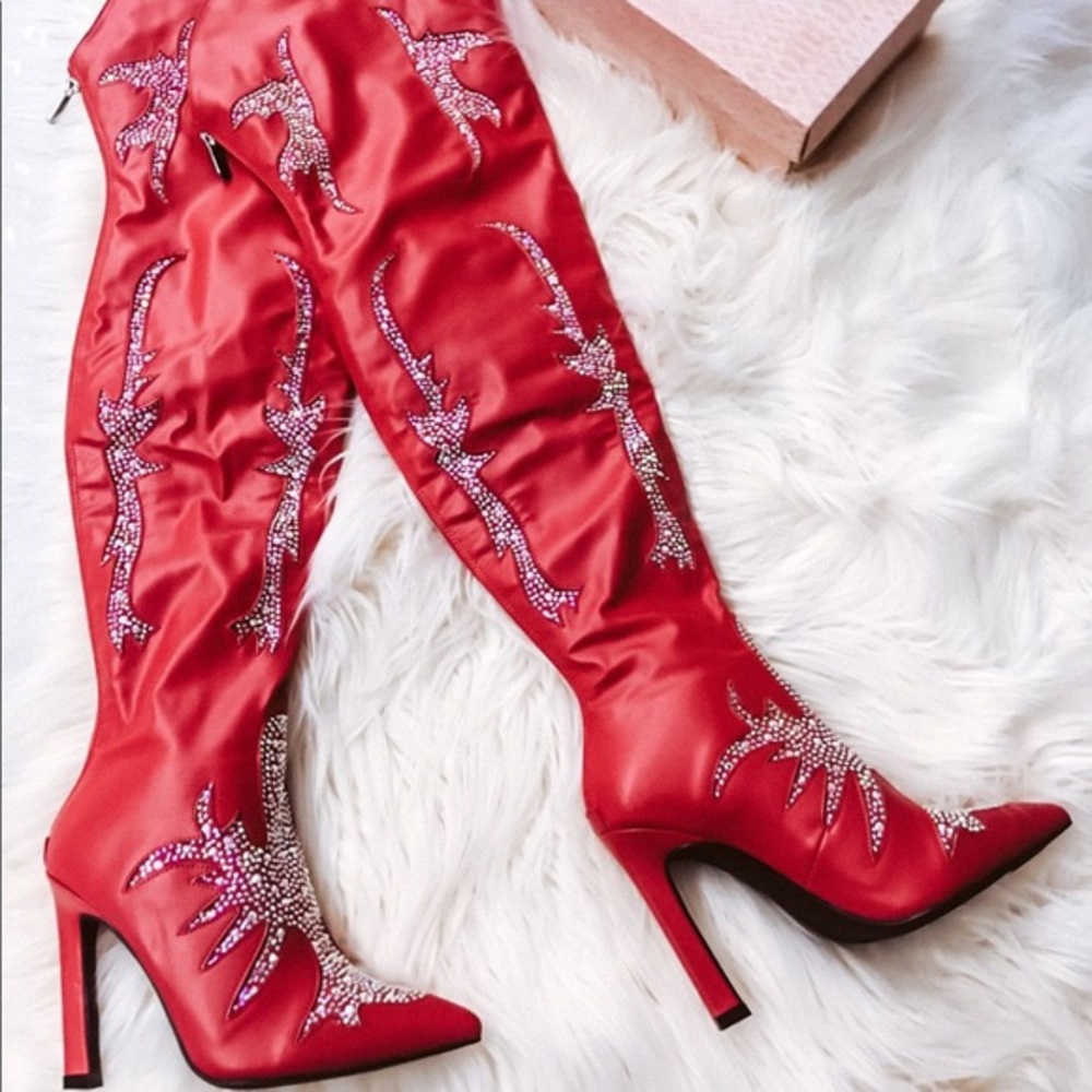 Cape robbin over the knee boots (red)